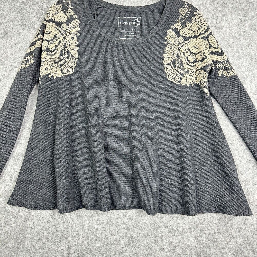 We the Free People Rockabilly Top Womens XS Gray Raglan Thermal Waffle Swing - Picture 3 of 11